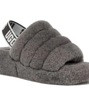 UGG Charcoal Fluffy Slide Sandals